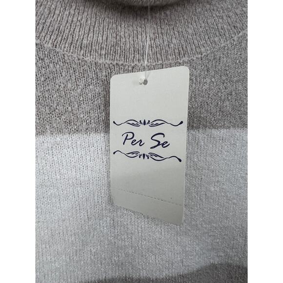 Per Se Sweater Womens Turtleneck Stripe Pullover Tuape White Size XL - Picture 2 of 7